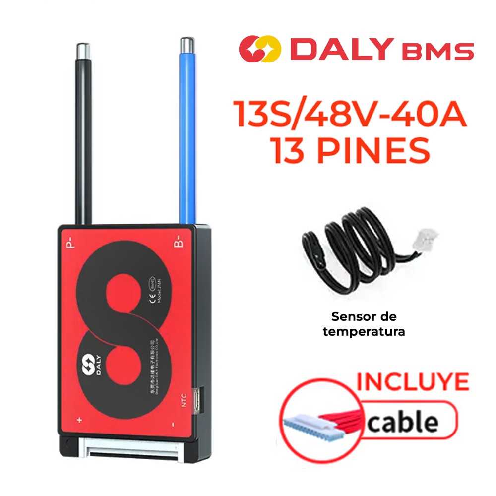 BMS DALY 13S/48V-40A SISTEMA GESTIÓN PARA BATERÍAS DE LITIO + SENSOR TEMPERATURA + CABLE 13 PINES INCLUIDO?1785194411