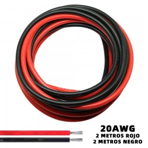 CABLE 20AWG 4 METROS (2 METROS ROJO + 2 METROS NEGRO) CONEXIÓN BATERÍAS CONECTORES