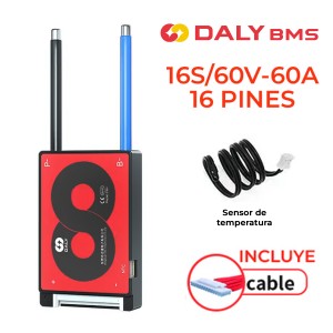 BMS DALY 16S/60V-60A SISTEMA GESTIÓN PARA BATERÍAS DE LITIO + SENSOR TEMPERATURA + CABLE 16 PINES INCLUIDO