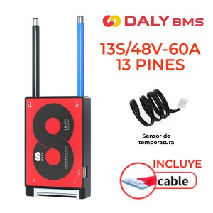 BMS DALY 13S/48V-60A SISTEMA GESTIÓN PARA BATERÍAS DE LITIO + SENSOR TEMPERATURA + CABLE 13 PINES INCLUIDO