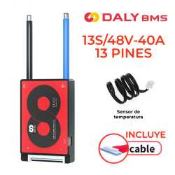 BMS DALY 13S/48V-40A SISTEMA GESTIÓN PARA BATERÍAS DE LITIO + SENSOR TEMPERATURA + CABLE 13 PINES INCLUIDO