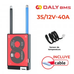 BMS DALY 3S/12V-40A SISTEMA GESTION PARA BATERIAS DE LITIO + SENSOR TEMPERATURA + CABLE INCLUIDO