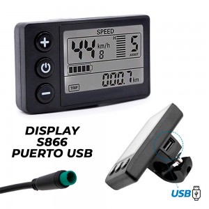 Display S866 Pantalla para bicicleta y patinete eléctrico con puerto USB
